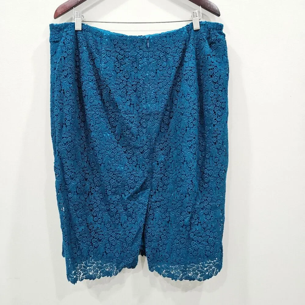 Talbots Womens Lace Overlay Pencil Skirt 16W Blue Floral Romantic Feminine Fairy